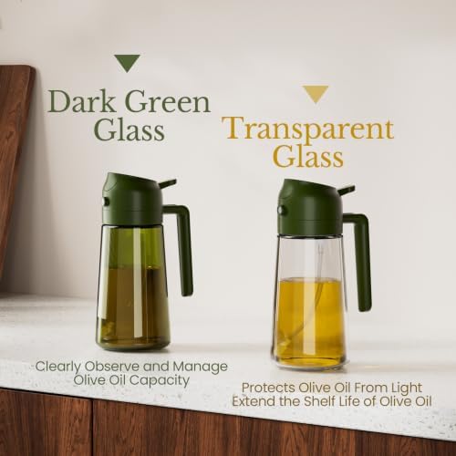 YARRAMATE Olive Oil Dispenser, 2 in 1 Oil Sprayer for Cooking, 17oz/500ml Glass Oil Spray Bottle with Pourer, Food-grade Oil Dispenser and Oil Sprayer for Kitchen, Salad, Frying (25_4pcs greenset) - Image 3