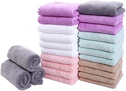 24 Pack Kitchen Dishcloths - Does Not Shed Fluff - Reusable Dish Towels, Dish cloths, Super Absorbent Coral Fleece Cleaning Cloths, Nonstick Oil Washable Fast Drying, 10 x 20 Inch (Multicolor) by Sunny+zzzZZ