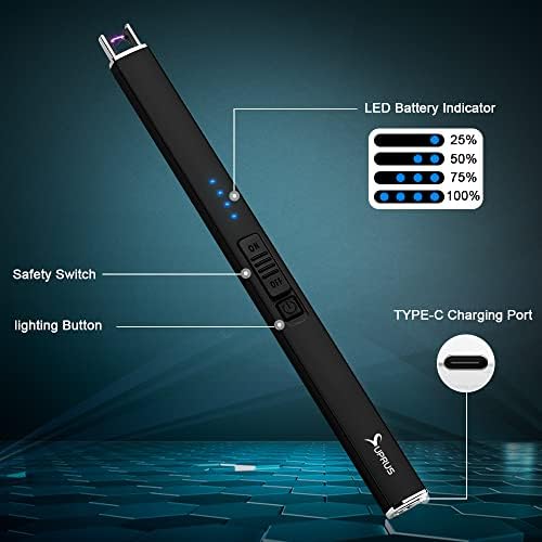 SUPRUS Electric Lighter Arc Windproof Flameless USB Rechargeable Lighter with Safety Lock for Candle BBQ Camping Gifts for Women Mom(Black) - Image 3