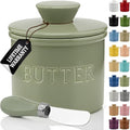 Priority Chef Butter Crock with Lid for Countertop with Spreader Knife and Water Line, Soft Spreadable Butter, Ceramic French Butter Dish with Lid, Sage by PriorityChef