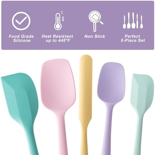 Silicone Spatula Set,5 Piece Food Grade Rubber Spatulas,Multicolor 3 - Image 3