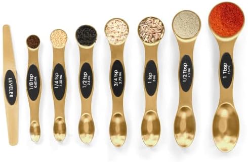 Magnetic Measuring Spoons Set Stainless Steel with Leveler, Stackable Metal Tablespoon Measure Spoon for Baking, Measuring Cups and Spoon Set Kitchen Gadgets Apartment Essentials Fits in Spice Jars by BIDFUL