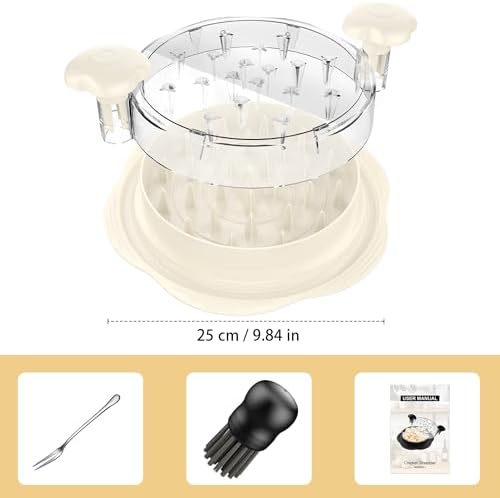 Chicken Shredder Tool Twist Large Meat Shredder with Brush&Fork, Beige - Image 7