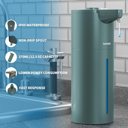 Aunmaon Automatic Soap Dispenser Touchless, Modern, Kitchen & Bathroom, Hands-Free, Adjustable Volume, Long Battery Life, Compatible with Thick & Thin Soap, Easy for Toddlers, Clog-Free, Green - Image 5