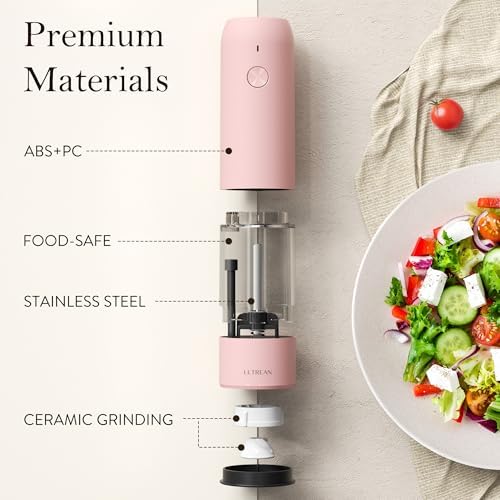 Ultrean Electric Salt and Pepper Grinder Set, Rechargeable,Pink - Image 5
