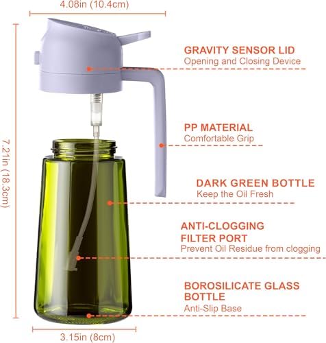 CXINYI - 16oz/470ml Olive Oil Dispenser for Kitchen with Stickers - 2 in 1 Olive Oil Sprayer for Cooking, Air Fryer, and Salad, Purple (Light-Proof Kitchen Gadget) - Image 6