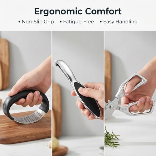 13-Piece Kitchen Gadget Set (Includes Storage Basket) — Features Kitchen Shears, Garlic Press, Knife Sharpener, Julienne Peeler, Standard Peeler, Anti-Scald Tongs (13 PCS-B) - Image 7