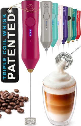 Zulay Kitchen Rechargeable Milk Frother Handheld - Frother Wand, Drink Mixer, Electric Whisk Frother, for Cappuccinos, Matcha & Protein Powder - Dynamic Triple Whisk, 3 Speed 500mAh Dragonfruit Gold by ZulayKitchen