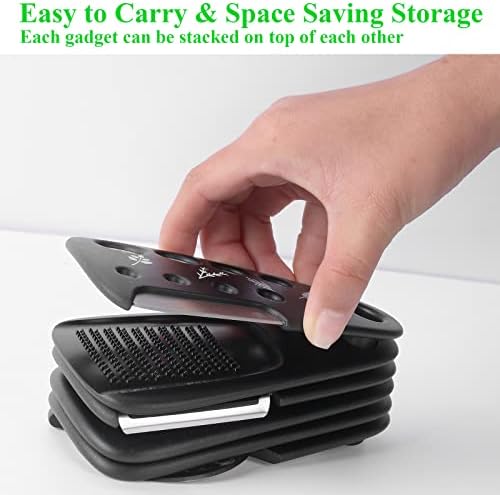 Kitchen Gadgets Set 6 Pieces, Space Saving Cooking Tools Kitchen Accessories-Garlic Grinder, Cheese Grater, Vegetable Peeler, Pizza Cutter, Herb Stripper, Bottle Opener, Gadgets Gift Set (Black) - Image 3