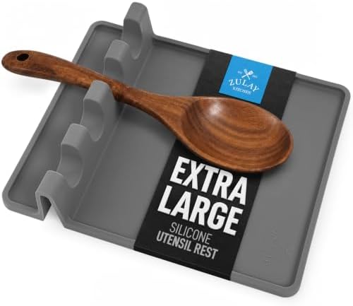 Zulay Kitchen Extra Large Silicone Utensil Rest with Drip Pad for Multiple Utensils - BPA-Free Heat-Resistant Spoon Rest & Spoon Holder for Stove Top - Kitchen Utensil Holder for Spoon - Gray by ZulayKitchen