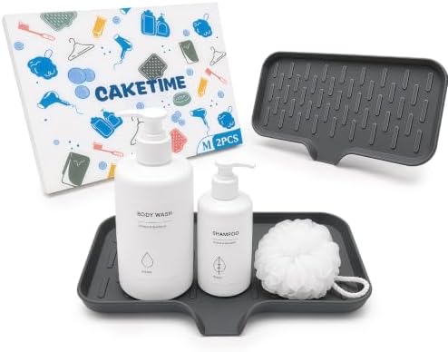 CAKETIME 2 Pack Silicone Soap Dish with Drain Spout for Bathroom Shower Caddy Kitchen Counter Bar Sponge Holder Drying Rack Sink Organizer Essentials Apartment Home Household Must Haves 2026 by CAKETIME
