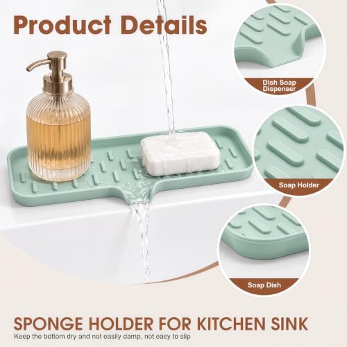 CAKETIME 2 Pack Silicone Soap Dish with Drain Spout for Bathroom Shower Caddy Kitchen Counter Sponge Holder Bar Sink Organizer Suction Cup Dispenser Shampoo Hanging Tools Storage New Green Large - Image 2