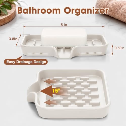CAKETIME 3 in 1 Silicone Soap Dish with Drainage Holes for Bathroom Shower Caddy Kitchen Counter in-Sink Sponge Holder Dispenser Countertop Accessories Home Practical Daily Household Stuff - Image 2