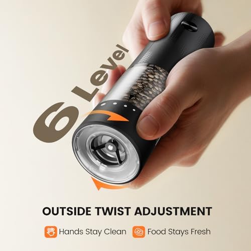 Electric Salt and Pepper Grinder Set - Rechargeable Automatic Salt and Pepper Shakers, Kitchen Appliances with External Adjustable Coarseness, Larger Hopper for Cooking, Home Gifts(2 Pack,Black/Black) - Image 3