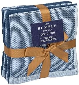 Bumble Premium Dish Cloths 13"x13" (6 Pack) | 100% Natural Ring Spun Cotton | 400 GSM | Highly Absorbent & Soft |Yarn Dyed & Solid Dyed Terry Dish Cloth Set - Blue - Image 7