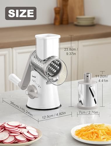 Geedel Rotary Cheese Grater Vegetable Shredder With 6 Interchangeable Blades No Slip Suction Base, Mandoline Slicer & Food Chopper for Cheese, Ice, Nuts, Vegetables, Veggie - Image 5