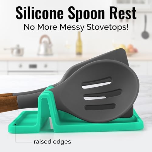 Zulay Kitchen Silicone Utensil Rest with Drip Pad for Multiple Utensils - BPA-Free, Heat-Resistant Spoon Rest & Spoon Holder for Stove Top - Kitchen Utensil Holder for Ladles & Tongs - Carnival Grass - Image 2