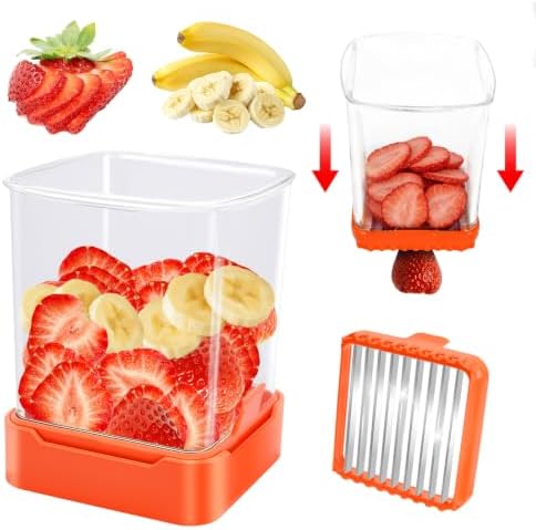 Strawberry Slicer Cup, Fruit Cutter – Quick-Slice, Meal Prep, Orange by GENGCANG