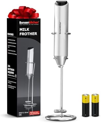 Bonsenkitchen Milk Frother with Stand for Coffee, Battery Operated Frother by Bonsenkitchen