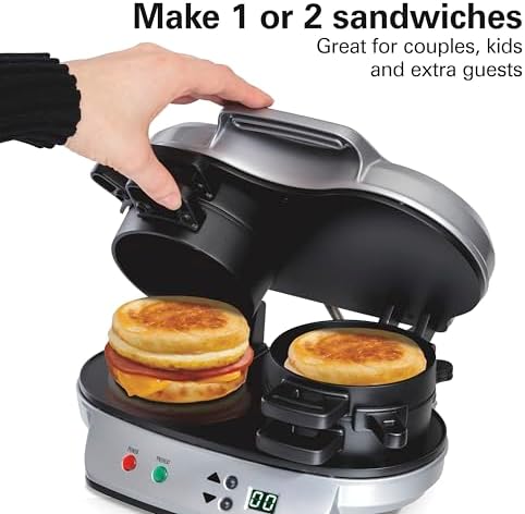 Hamilton Beach Dual Breakfast Sandwich Maker with Egg Cooker Rings & Timer - Image 2