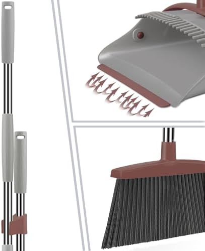 Ivandar Broom with Dustpan Combo Set, 50.6 inch Long Handle, Upright Standing Broom and Dustpan Set Quiet Cleaning Tool Sweep the Floor Dust pan Removes 4 Times More Pet Hair(Brown and Gray) - Image 3
