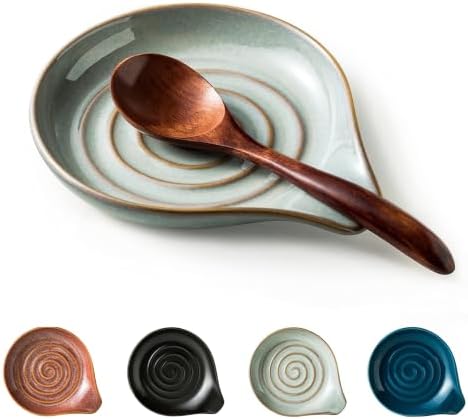 Spoon Rest, Large Ceramic Spoon Holder for Stove Top, Heat-Resistant Cooking Spoon Rest for Kitchen Counter Decor, 5 Inches (Gray) by Cormomu