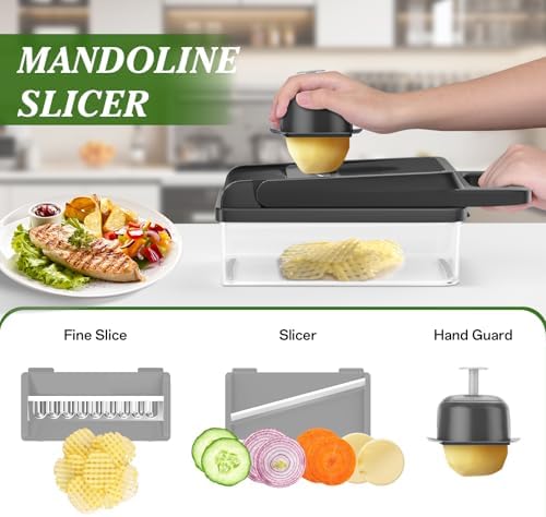 HomeHacks Veggie Chopper Vegetable Cutter, 15 in 1 Kitchen Gadget, Grey - Image 4