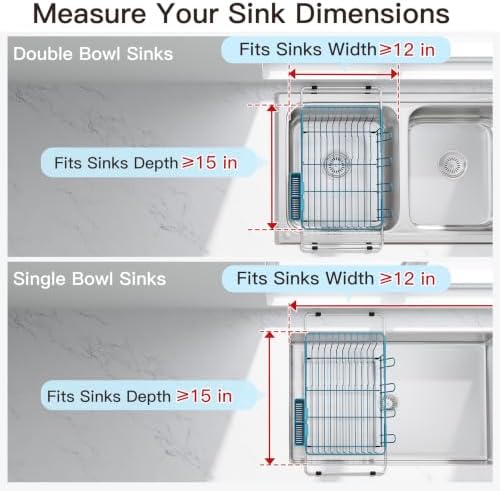 JASIWAY Blue Dish Drying Rack in Sink, Dish Drainer with Utensil Holder - Image 3