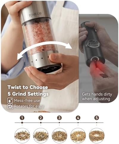 TOMEEM Rechargeable Electric Salt and Pepper Grinder Set, Battery Display - Image 3