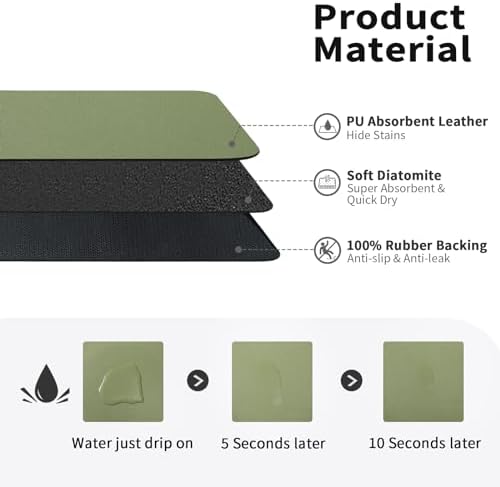 HotLive Dish Drying Mat for Kitchen Counter, Heat Resistant Drainer Mats with Non-slip Rubber Backed, Hide Stain Kitchen Super Absorbent Draining Mat, Easy to Clean Dish Rack Pad, Green 16"x20" - Image 2