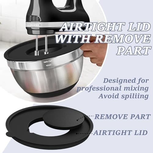 Umite Chef Mixing Bowls with Airtight Lids Set, 8PCS Stainless Steel Nesting Bowls Set, 3 Grater Attachments & Non-Slip Bottoms, Size 5, 4, 3.5, 2, 1.5QT for Baking & Mixing(Black) - Image 6