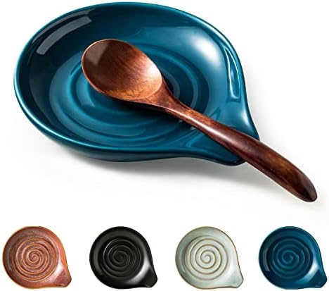 Spoon Holder, Ceramic Spoon Rest for Kitchen Counter Farmhouse Cooking, Large Utensil Rest for Spoons, Ladles, Tongs, Spatula, 5 Inches (Blue) by Cormomu