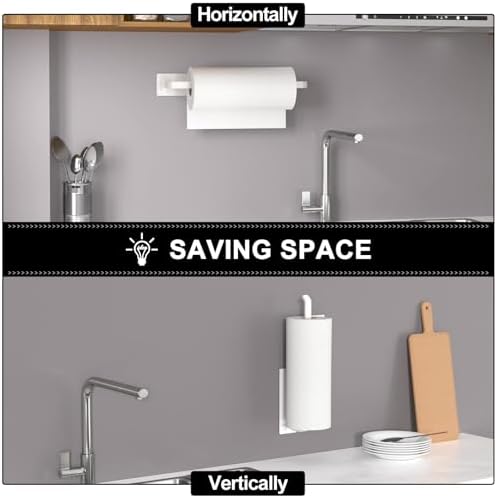 Paper Towel Holder Under Cabinet, Self-Adhesive or Drilling, White - Image 3