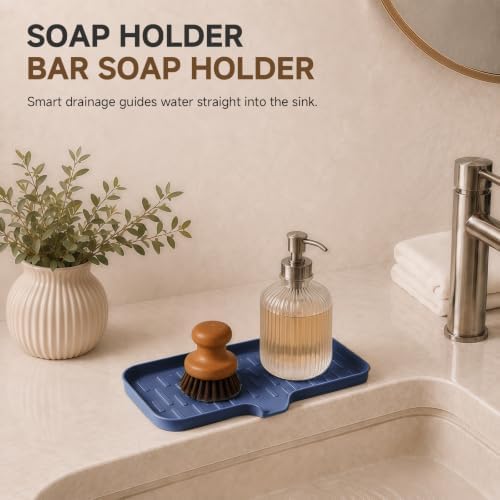 CAKETIME 2 Pack Silicone Soap Dish with Drain Spout for Bathroom Shower Caddy Kitchen Counter Sponge Holder Bar Sink Organizer Tray Container Drying Accessories Small Case Saver Box Stuff Blue Medium - Image 4