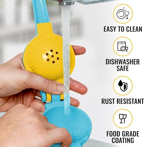 Zulay Metal 2-In-1 Lemon Squeezer Manual - Sturdy, Max Extraction Hand Juicer Lemon Squeezer Gets Every Last Drop - Easy to Clean Manual Citrus Juicer - Easy-to-Use Lemon Juicer Squeezer - Blue/Yellow - Image 5
