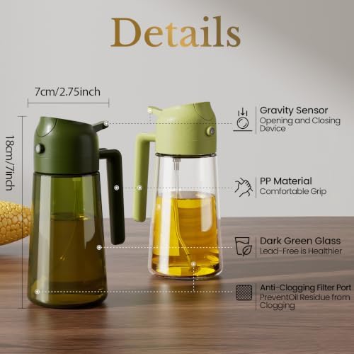 YARRAMATE Olive Oil Dispenser, 2 in 1 Oil Sprayer for Cooking, 17oz/500ml Glass Oil Spray Bottle with Pourer, Food-grade Oil Dispenser and Oil Sprayer for Kitchen, Salad, Frying (25_4pcs greenset) - Image 6