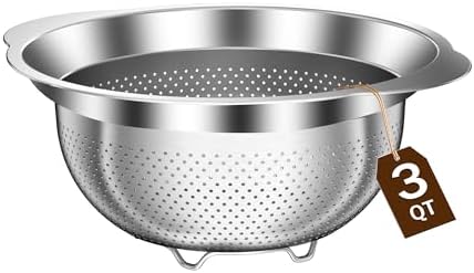 Colander, Stainless Steel Colander for Kitchen, Stainless Steel Strainer, Pasta Strainer for Spaghetti Fruits Vegetables Cooking Food, Kitchen Food Strainer - 3 QT by STOCKPOT