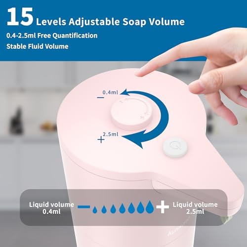 Aunmaon Automatic Soap Dispenser Touchless, Modern, Kitchen & Bathroom, Hands-Free, Adjustable Volume, Long Battery Life, Compatible with Thick & Thin Soap, Easy for Toddlers, Clog-Free, Pink - Image 2