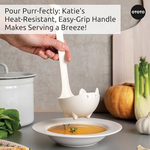 OTOTO Katie Cat Soup Ladle - Halloween Gifts Black, Gothic Gifts, Spooky Gift, Funny Kitchen Gadgets (Katie Cat, White) - Image 4
