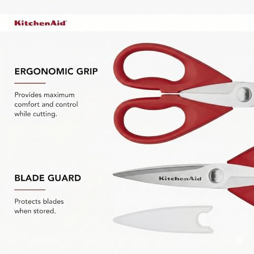 KitchenAid All Purpose Kitchen Shears with Protective Sheath Durable Stainless Steel Scissors, Dishwasher Safe, Soft Grip Comfort Handle, 8.72 Inch, Red - Image 6