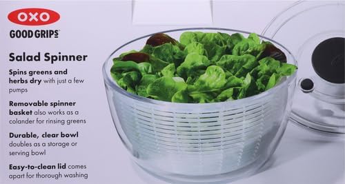 OXO Good Grips Salad Spinner | Lettuce Spinner | Fruit Washer | Fruit Washing Bowl with Strainer | Vegetable Cleaner | Salad Cleaner | Lettuce Washer | 6.22 Quart Capacity (Pack of 4) - Image 3