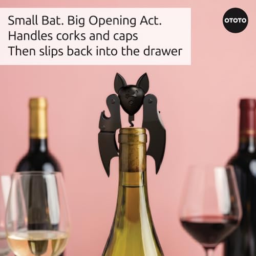 OTOTO Mini Vino Mini Wine Bottle Opener and Corkscrew - Travel Size 2-in-1 Bat Cork Opener, Halloween Wine Tool, Spooky Gifts, Gothic Gifts, Unique Kitchen Gadget - Image 6