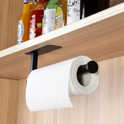 ASTOFLI Paper Towel Holder Under Cabinet No Drilling, Self Adhesive Paper Towel Holder Wall Mount for Kitchen Rack, Under Counter Napin Holder No Drill, RV, 304 Stainless Steel, Matte Black 2 Pack - Image 6