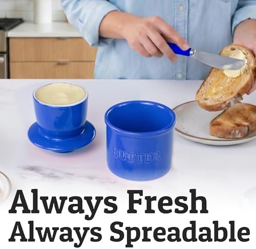 Priority Chef Large Butter Crock with Lid with Water Line, Ceramic French Butter Dish to Leave On Counter, Dark Blue - Image 4