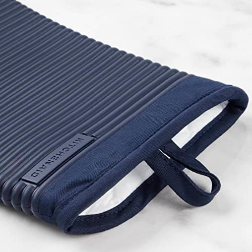 KITCHENAID Ribbed Soft Silicone Oven Mitt 2-Pack Set, 7.5"x13", Ink Blue - Image 5