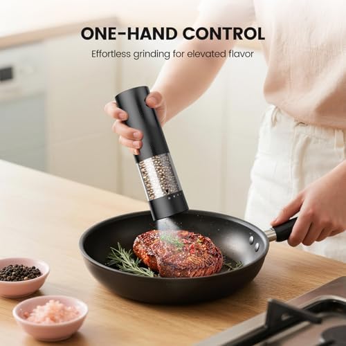 Electric Salt and Pepper Grinder Set - Rechargeable Automatic Salt and Pepper Shakers, Kitchen Appliances with External Adjustable Coarseness, Larger Hopper for Cooking, Home Gifts(2 Pack,Black/White) - Image 6