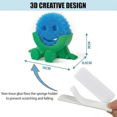 Creative Drainage Sponge Holder: Traceless Glue, 3D Printed Funny Kitchen Sink Holder, Keeps Sponge Dry – for Scrub Daddy (1, Green) - Image 3