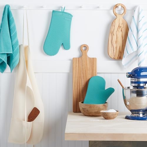 KITCHENAID Ribbed Soft Silicone Oven Mitt 2-Pack Set, 7.5"x13", Aqua Sky - Image 2