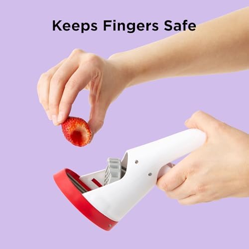 Chef'n Hand-Held Slicer Strawberry Slicester, Updated Design, Cherry/Meringue (102-712-400) - Image 3