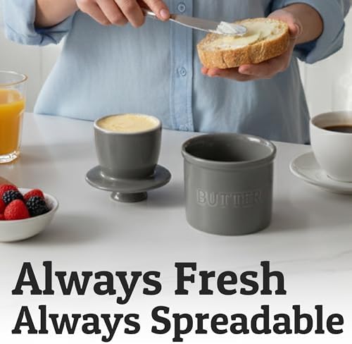 Priority Chef Butter Crock with Lid for Countertop with Spreader Knife and Water Line, Soft Spreadable Butter, Ceramic French Butter Dish with Lid, Grey - Image 4